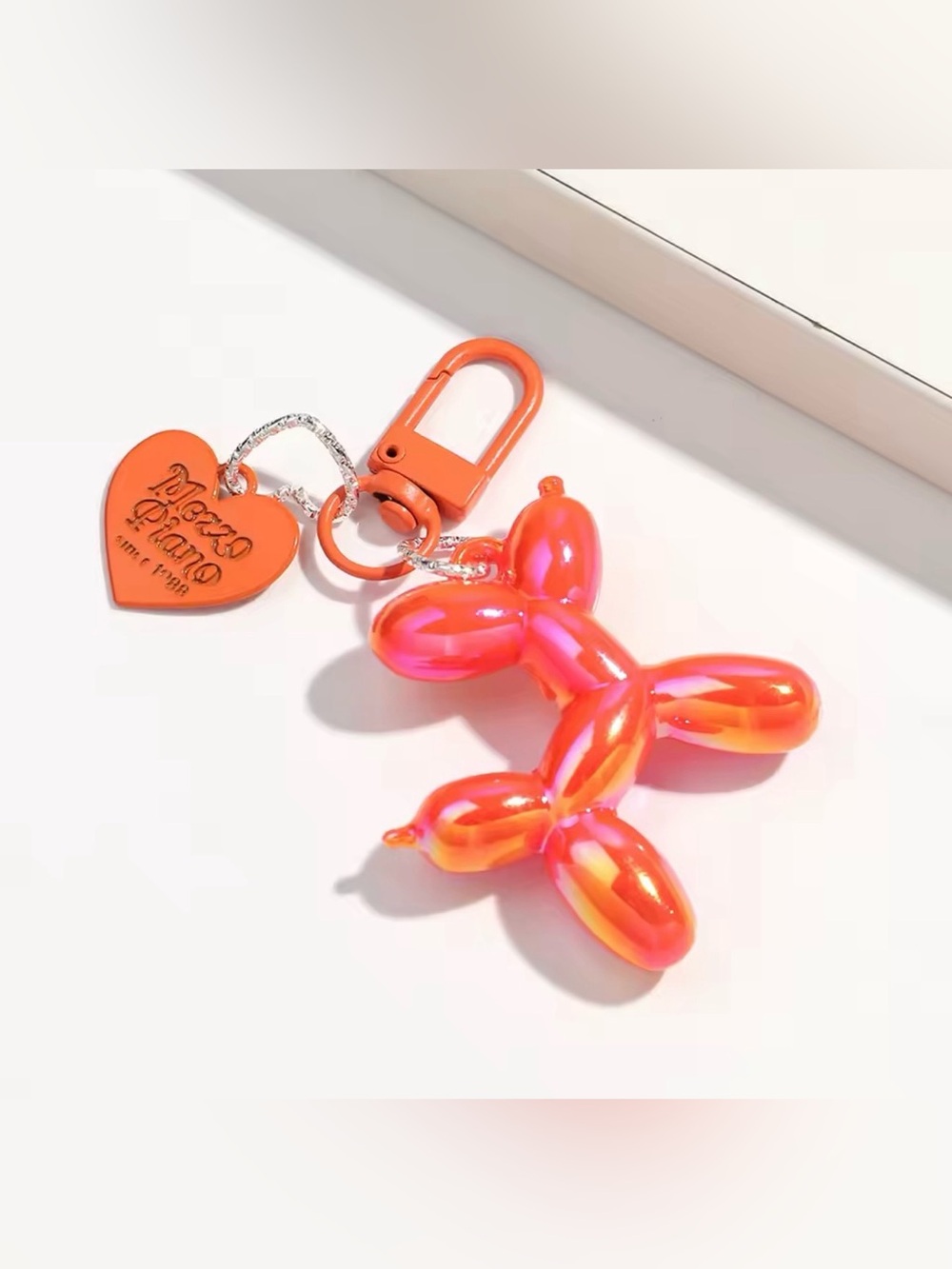 Silver Balloon Dog Keychain Charm with Black Heart Tag - Picture 6 of 6